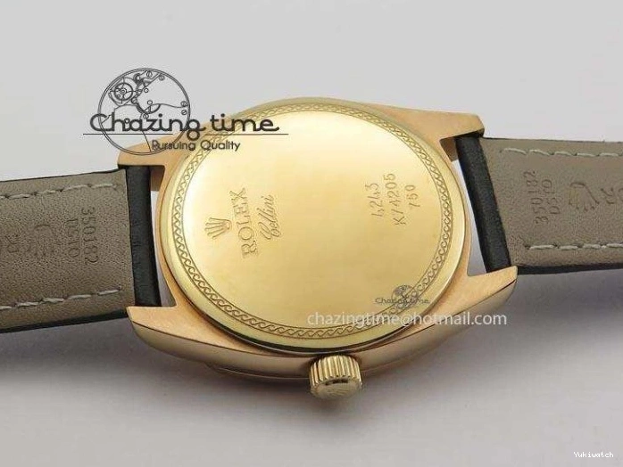 A2824 Cellini Markers Numeral Leather Date RG Rose Black Dial On Gold Strap 0721